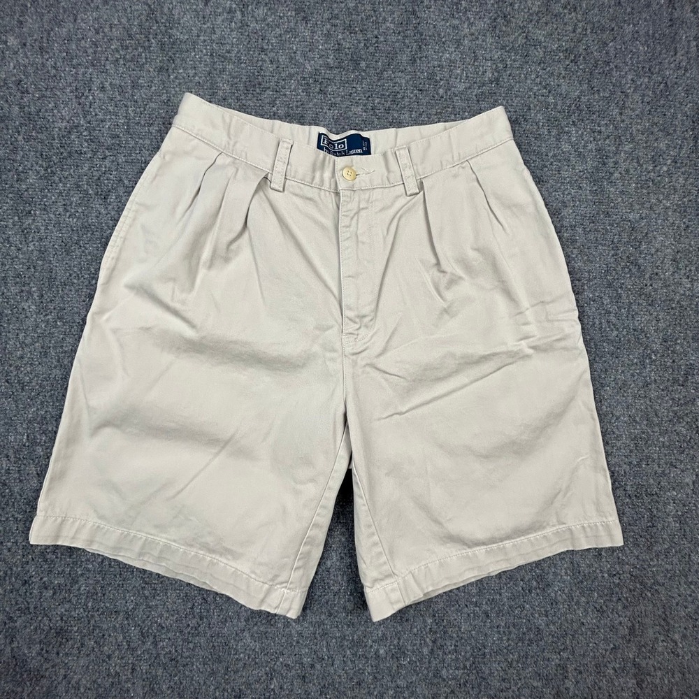Polo Ralph Lauren Tyler Short Mens 30 Tan Khaki Pleated Chino Classic Cotton